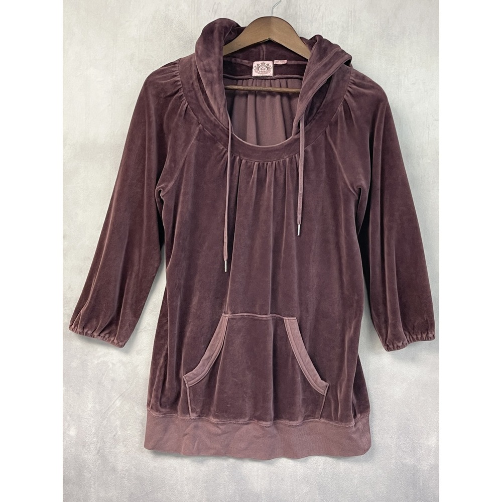 Vintage Juicy Couture Velour Hoodie Women Size L Mauve Stretch Y2K McBling 2000s